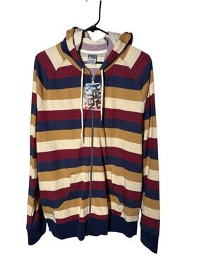 Hang Ten Men's Striped Zip-Up Hoodie - Burgundy/Navy/Camel XL